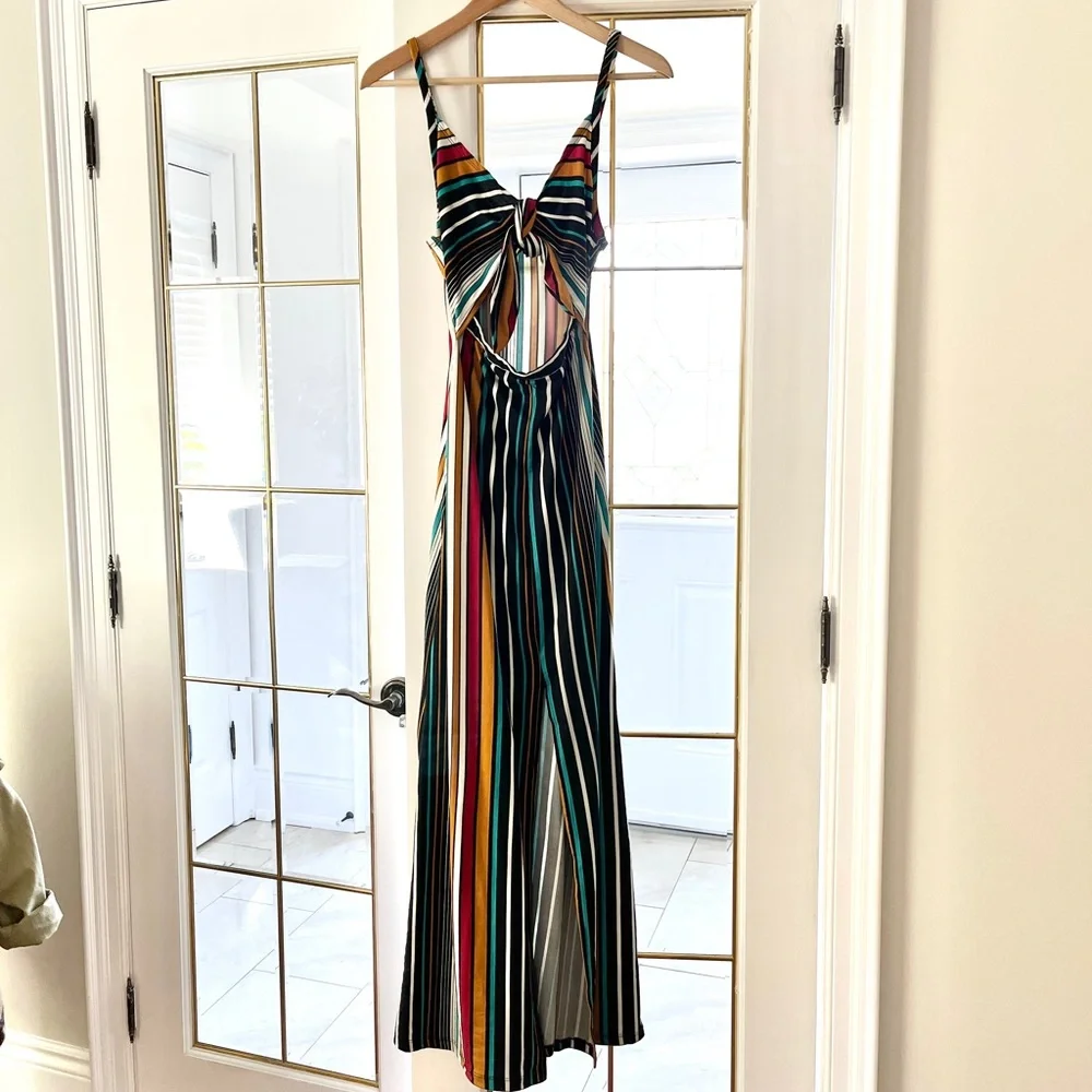 Striped Multi-Color Maxi Dress with Front Knot Detail - Picture 3 of 6